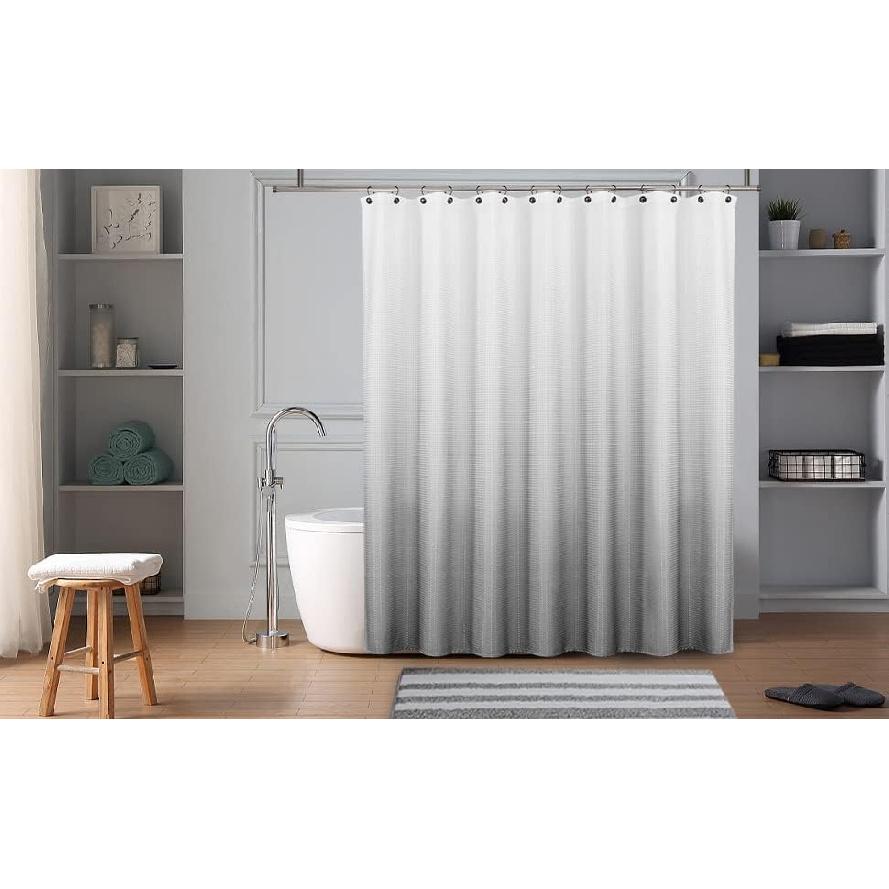 WEST LAKE Waffle Weave Grey Shower Curtain Ombre Water Resistant Hotel Spa Bathroom Decorative Shower Curtain with Grommet No Hook Machine