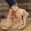 Мода Модные туфли на танкетке для женщин 2024 Лето Платформа Высокий каблук Сандалии Mujer Толстая подошва Ремешок на щиколотке Гладиаторские туфли Женщина