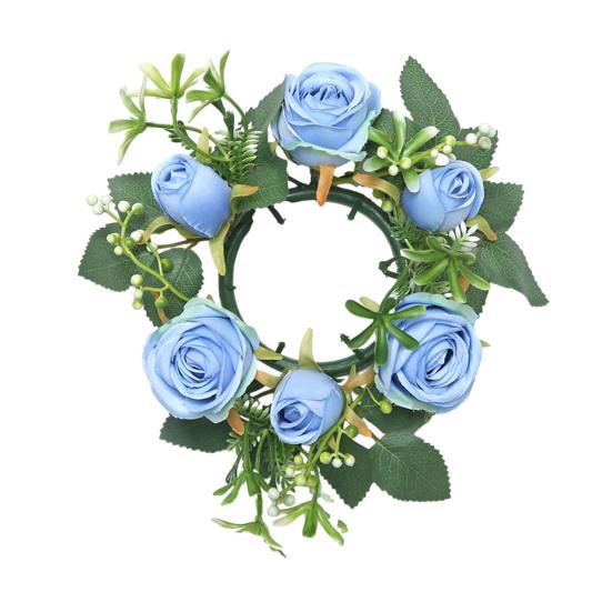 Mini Artificial Wreath Candle Ring Realistic Faux Rose Garland with Plastic Base Candle Wine Decoration Weddings Party Dining Table Centerpiece