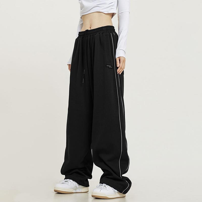 Hippie Black Striped Jogging Sweatpants Women Vintage Harajuku Streetwear Oversized Sports Pants Drawstring Mopping Trousers