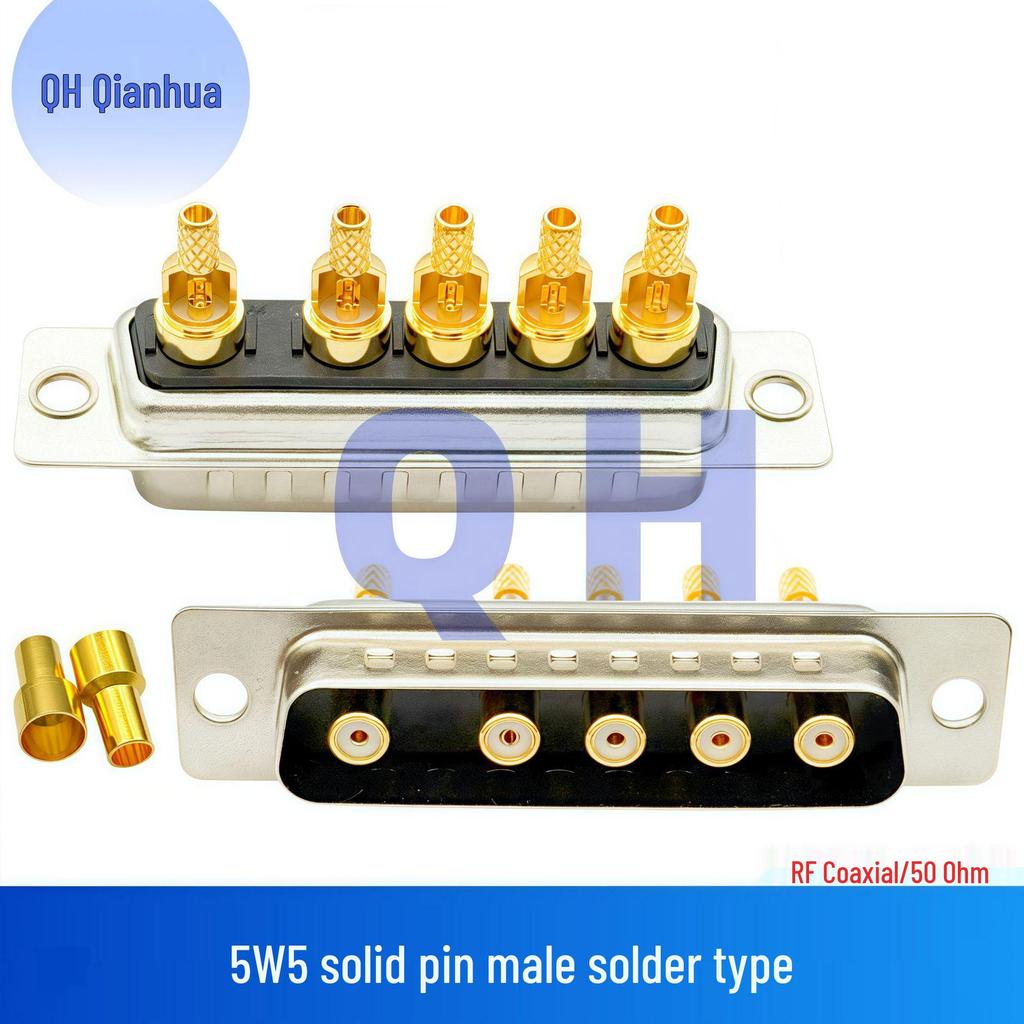 RF Coaxial 5W5 Male-Female Solder Type Straight Plug Socket D-SUB Connector
