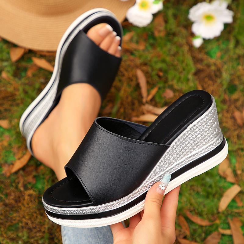 Модные женские летние модные сандалии на танкетке, легкие, с толстой подошвой, пляжные шлепанцы, женские повседневные уличные сандалии на массивной платформе