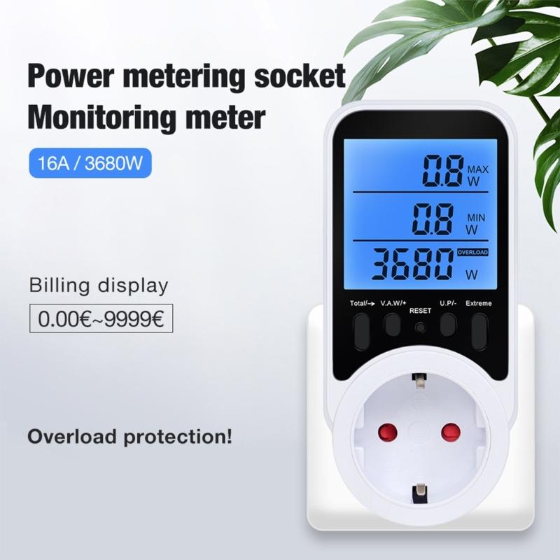 Compactly Wattage Tester Socket Power Meter Builts In Overloads Alerts Electricity Consumption Analyzers 0-3680W Ranges