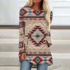 Ethnic 3D Print Long Sleeve T Shirt Women's Fashion Abstract Geometric Design Top Tees Autumn New Vintage Round Neck T Shirts
