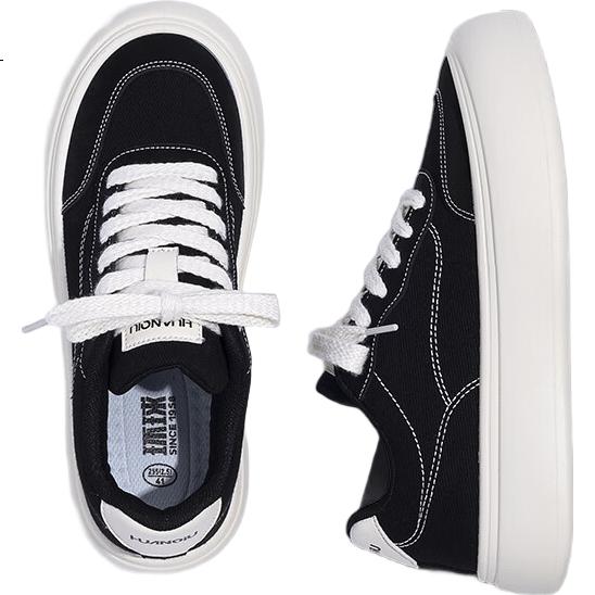 HUANQIU Retro Thick-Soled Sneakers for Men, Spring 2026 New Style Canvas Shoes, Lightweight Versatile Sports Casual Shoes