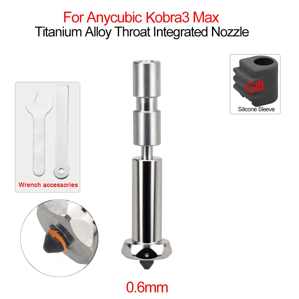 For Anycubic Kobra3 Max One-piece Nozzles For Kobra 3 Max Upgraded Titanium Alloy Throat Integrated Nozzle 0.2/0.4/0.6/0.8mm
