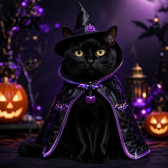 Halloween Costume for Small Pets Cat Witch Costume, Cute Ghost Cloak, Funny Pet Soft Apparel Festival Outfit, Kitty Cosplay Cape Holiday Party