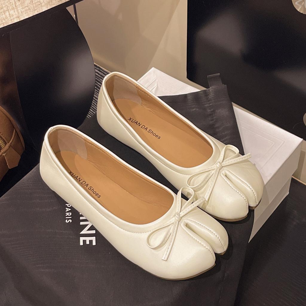 Летние женские таби ниндзя с бантом, шлепанцы с носком-копытцем, ленивые мокасины-лоферы с разделенным носком