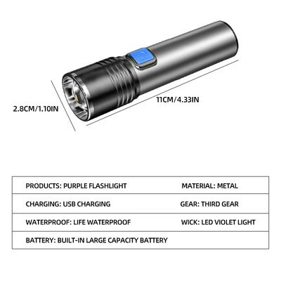 395 нм УФ-фонарик Blacklight Zoomable USB перезаряжаемый УФ-свет Ультрафиолетовый фонарик для детектора мочи домашних животных Отверждение смолы