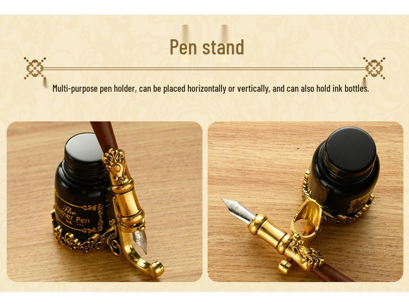 British Style Gold Splatter Feather Pen Set with Custom Logo - Ink Dipping Set, Birthday Gift