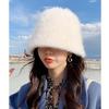Rabbit Fur Bucket Hat Female Furry Fisherman Hat Korean Version Warm Hat Autumn and Winter Plush Cover Face Sunscreen Hat