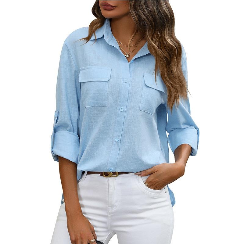 Women's Spring Summer Button Shirt Loose Shirt Solid Color Casual Shirts