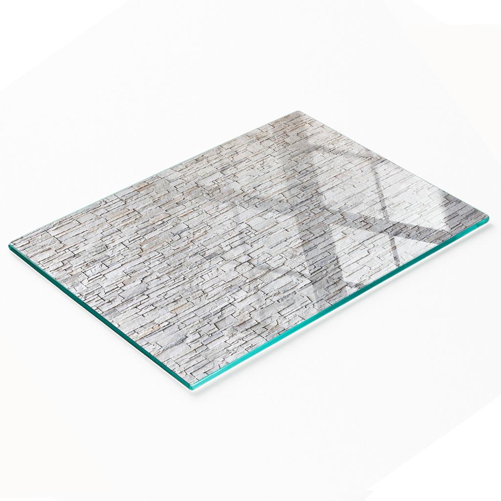 Tempered Glass Kitchen Board with Decorative Stone Wall Graphics 80x52 cm