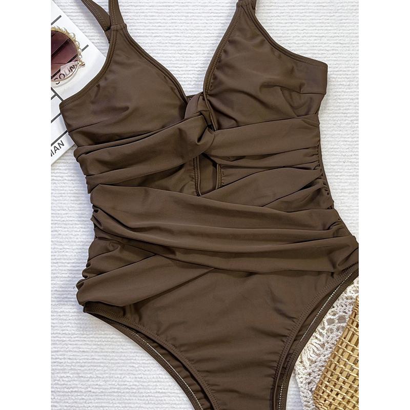 Sexy Coffee Hollow Out One Piece Swimsuit Summer New Backless High Leg Cut Swimwear Women Beach Bath Suit