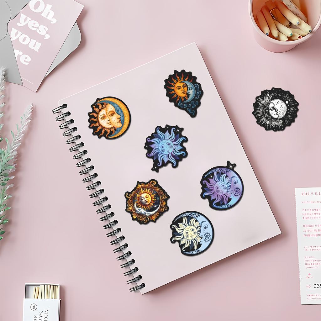 54pcs Sun&Moon Cosmic Mystic Style Stickers Pack-Vibrant VinylDecals with Celestial Element,Artistic Graphics|Mystic Style Lover