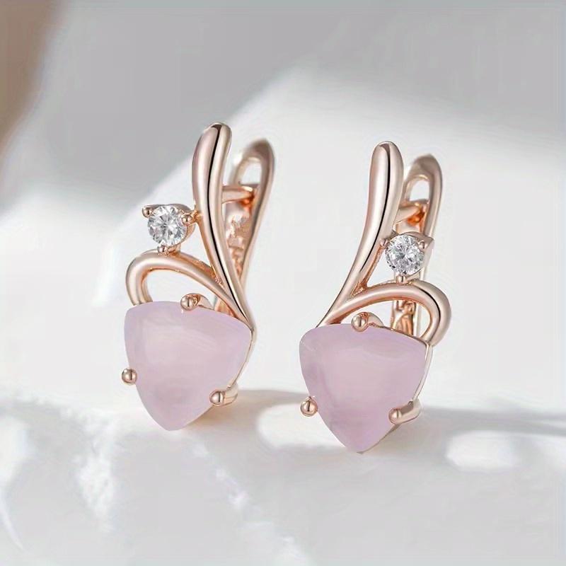 1 пара сережек-капель с розовым камнем треугольной огранки золотистого цвета для женщин, свадебных украшений