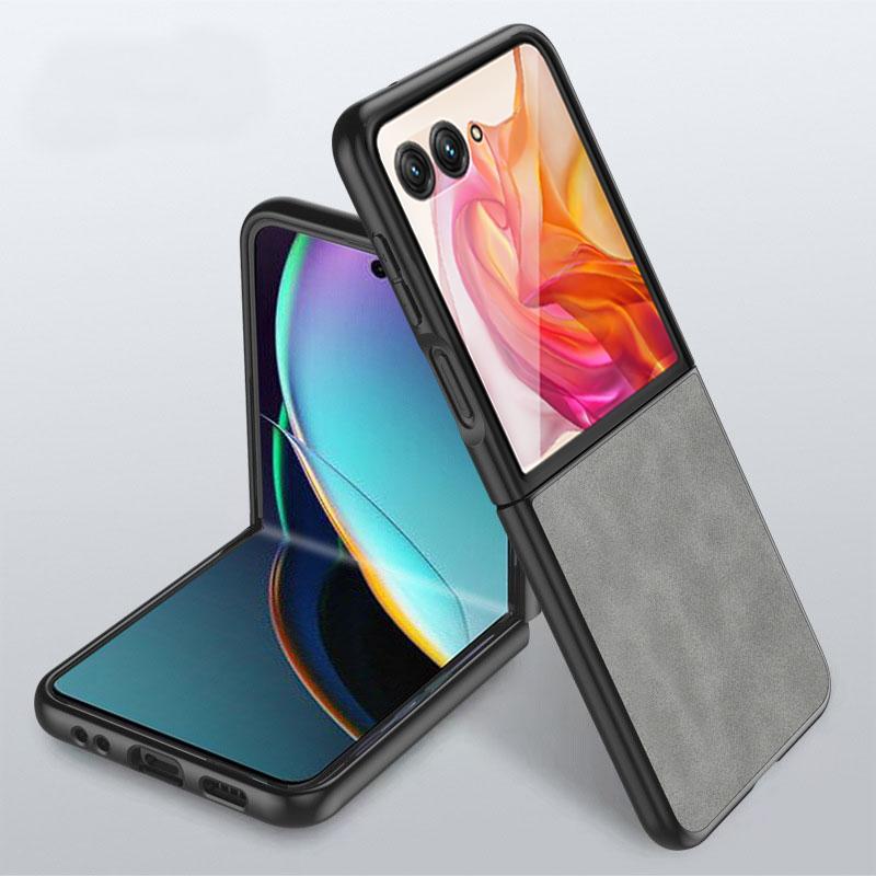 Fashion Solid Color Business Soft Leather Case Phone Case For Motorola Razr 40 50 60 Ultra + 2024 + 2025 Hard PC Back Cover