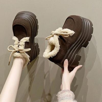 Мода 10СМ Новые Зимние Женские Теплые Хлопковые Снежные Ботинки 2025 Модные Кроссовки на Высокой Платформе Толстый Каблук Замшевая Кожа Женские Плюшевые Туфли