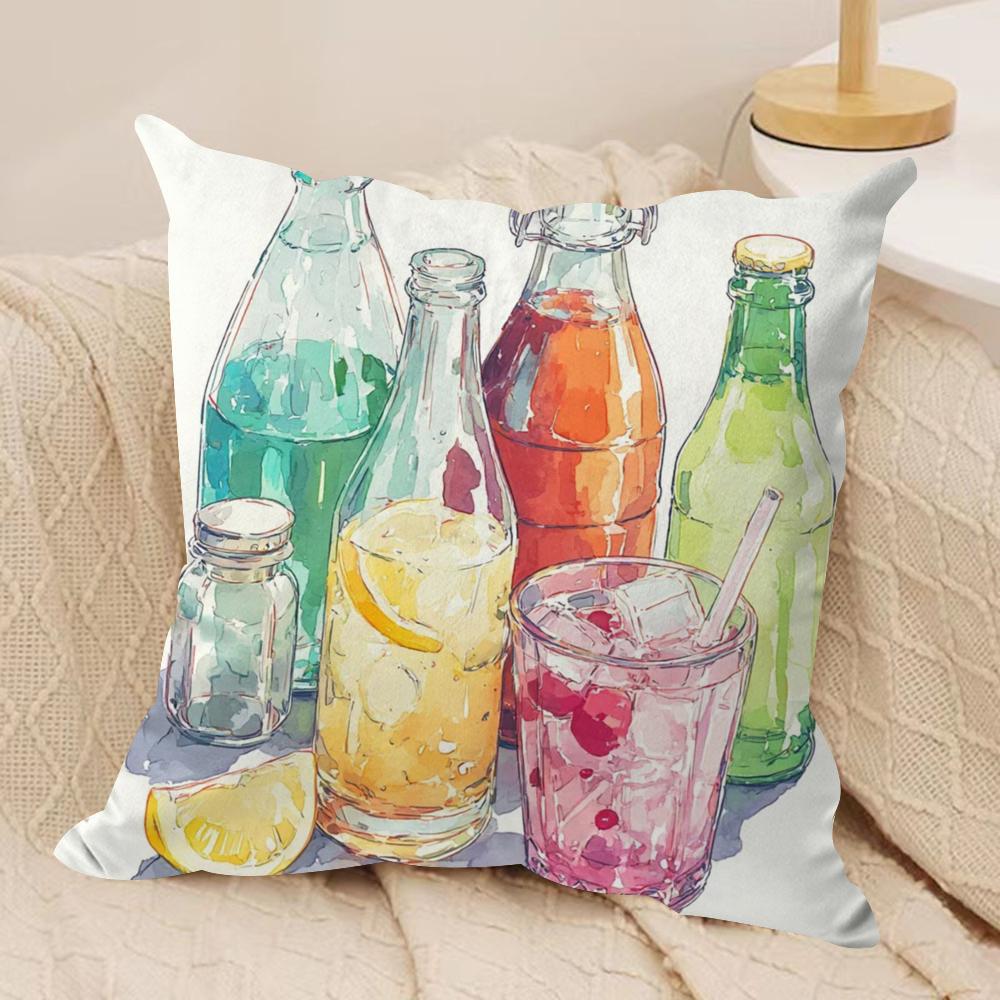 Summer Drinking Cushion Cover Silky Short Plush DoubleSided Printed Pillow Case for Sofa All Seasons Home Decor Gift