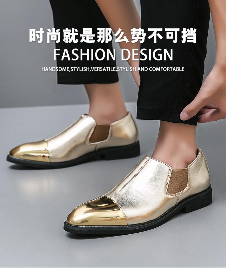 Модные челси с острым носком на низком каблуке, весенне-осенние облегающие золотые кожаные туфли на одной педали, ленивые туфли большого размера