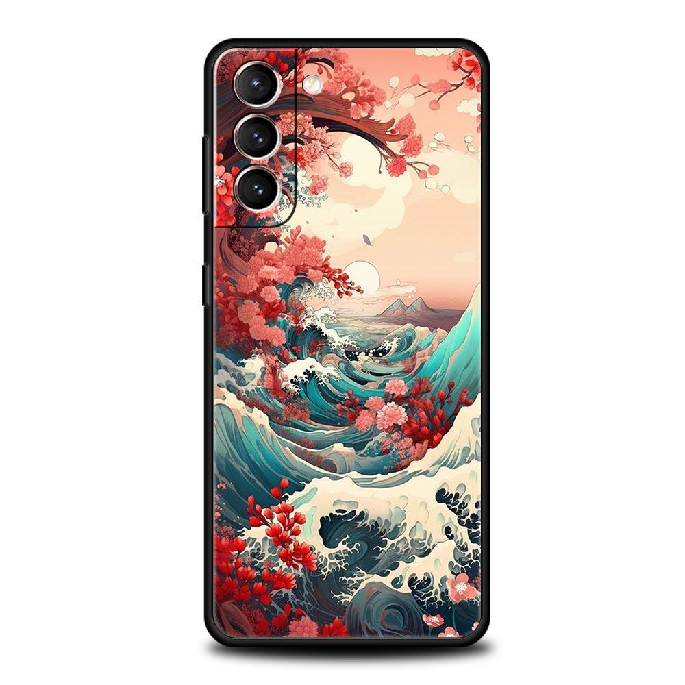 Чехол для телефона Samsung Galaxy S24 S23 Ultra S22 S21 S20 FE 5G S10 S10E S9 Plus S8 Мягкий чехол Япония Великая волна в Канагаве