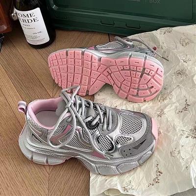 2025 ранняя весна новые серебристо-розовые кроссовки папы женские дышащие повседневные кроссовки универсальные легкие спортивные кроссовки на платформе