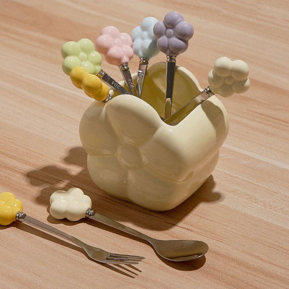 Cartoon Ceramic Fruit Forks Receipt Jar Multi-functional Fruit Stick Set Home Decoration