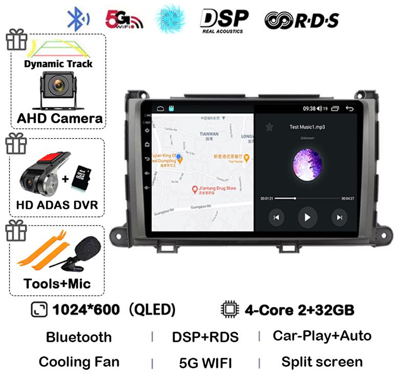 Android 14 Carplay автомобильный радиоплеер для Toyota Sienna 2009 2010 2011 2012 2013 2014 2Din мультимедиа Автомагнитола Навигация GPS DSP