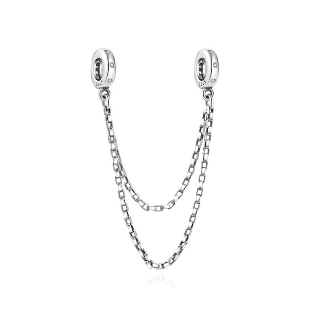 Silver 925 Zirconia Butterfly Flower Crown Safety Chain Charm Bead Fit Bracelet Pendant DIY Jewelry For Women