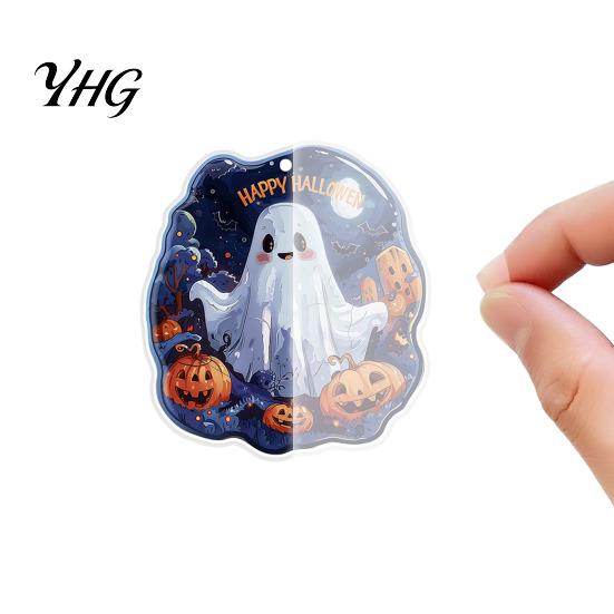 Decorative Car Rearview Mirror Pendants Halloween Ghost Keychain, Spooky Pumpkin Keyring Pendant, Lightweight Acrylic Key Chains Cute Heart Bag Charm