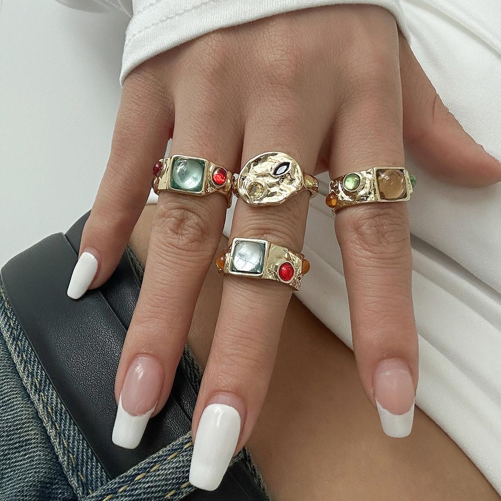 Сладкий крутой инс лава геометрический бриллиантовый набор набор колец с драгоценными камнями, персонализированное кольцо из жидкого сплава с глянцевым покрытием.