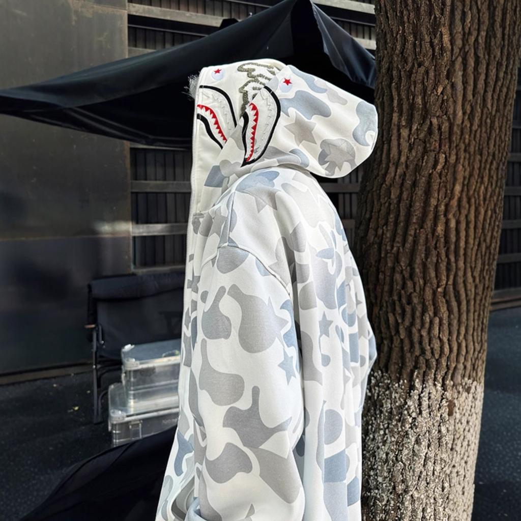 American Retro Double Hat Camouflage Hooded Sweater Men's and Women's Spring Zipper Cardigan Jacket