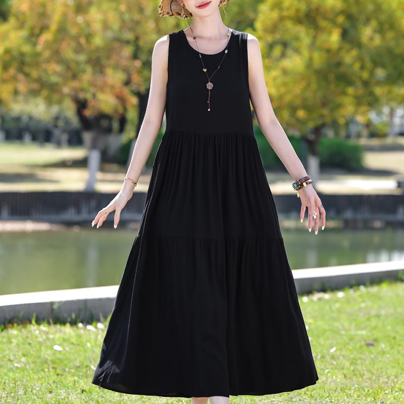 Плюс Размер Элегантное Женское Летнее Платье Повседневное Свободное Длинное Платье Без Рукавов Женская Винтажная Одежда