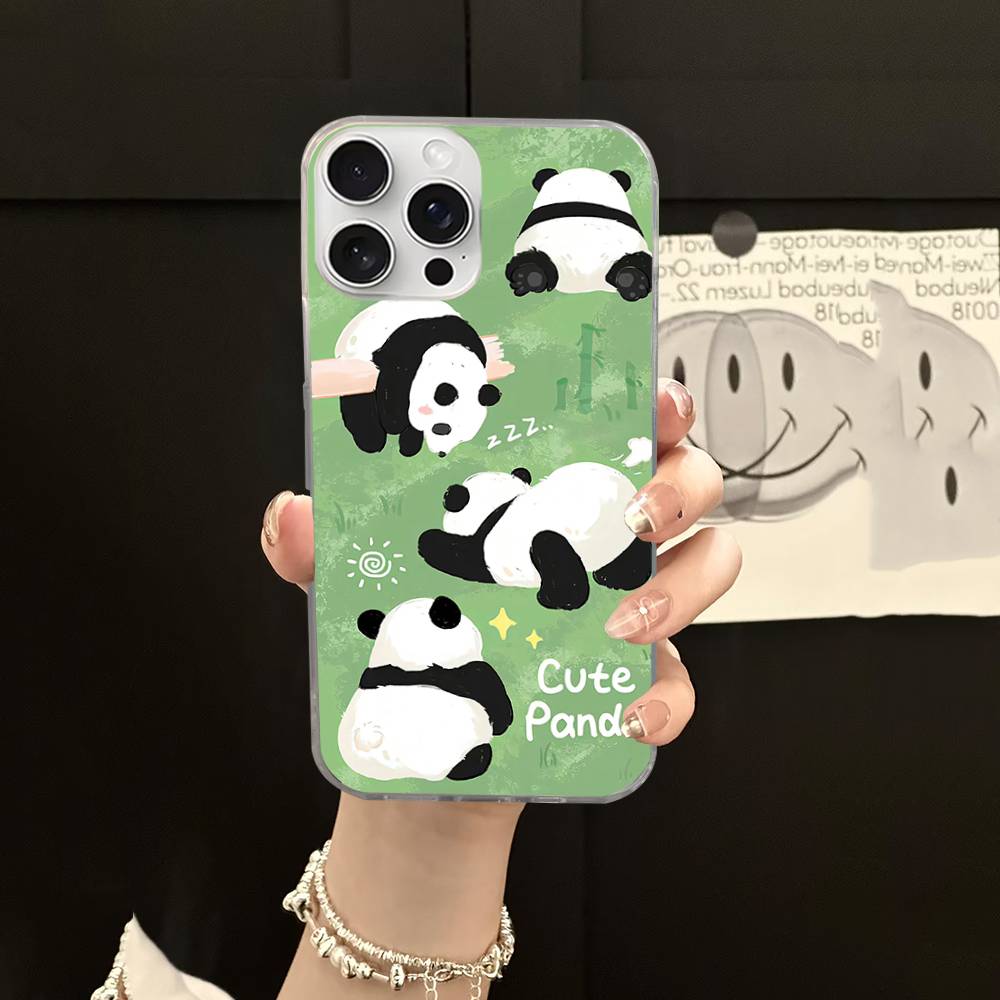 Чехол для телефона с рисунком панды и водной рябью для iPhone 17 16 11 12 13 14 15 Pro Max Plus Задняя крышка