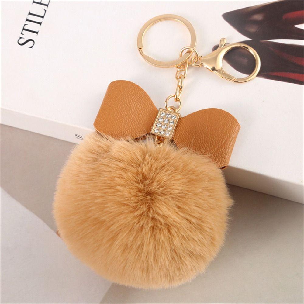 Брелок-бантик, пушистый шарик, брелки из ПУ кожи и меха, брелок-помпон, мотоциклетная безделушка