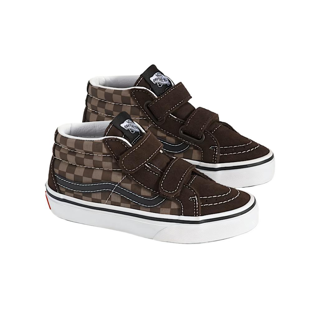 Vans Sk8 Mid V Шахматная обувь Удобная Универсальная Модная Трендовая Средневысокая Детская Обувь для Скейтбординга Детские кроссовки VN000CZ7BRO
