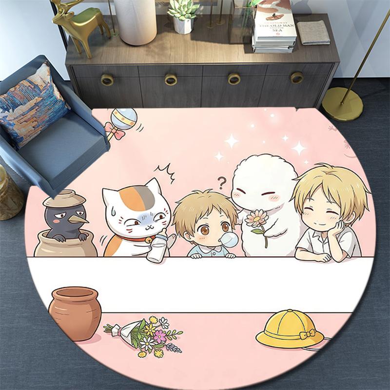 Natsume's Book of Friends Round Area Rug,Carpet Rug for Living Room Bedroom Sofa Playroom Decor,Non-slip Floor Mat