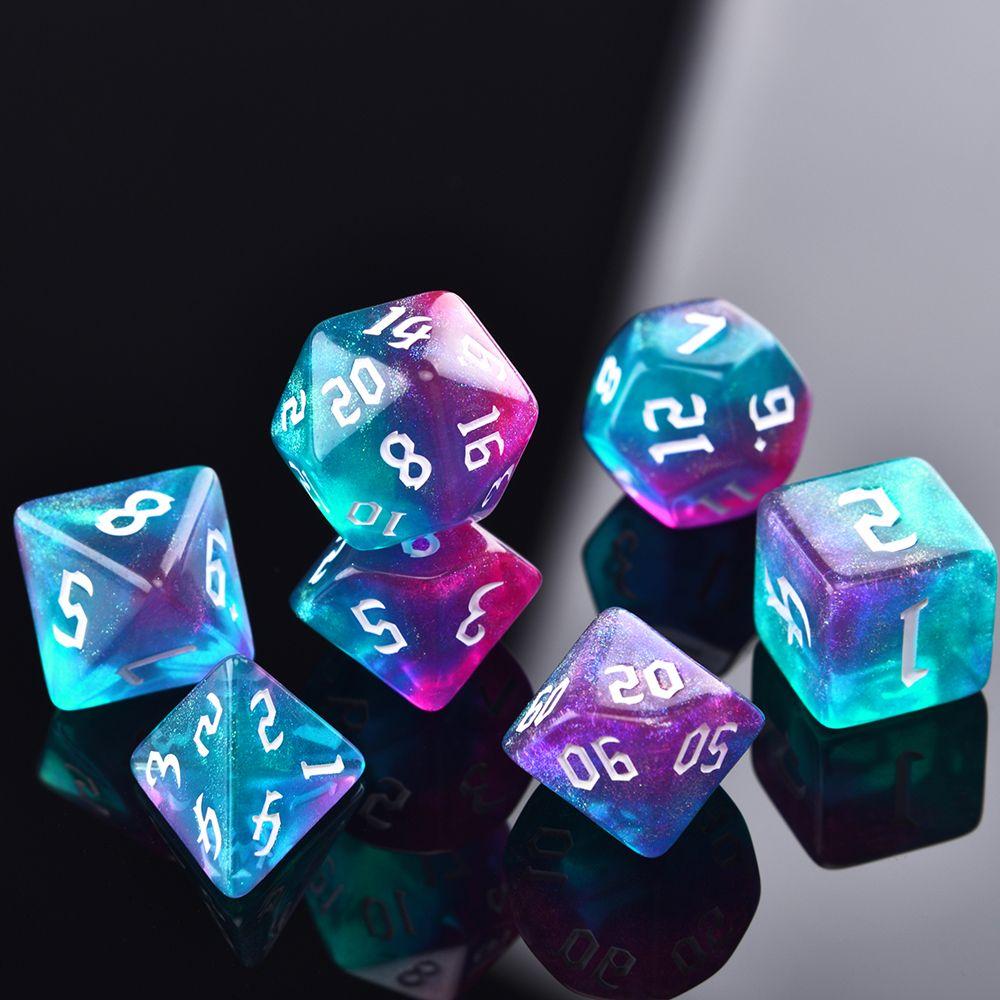 Dice Number 7-Die Carved Pattern Dice Set Two-tone Dice Set Iridescent Glitter Polyhedral Dice