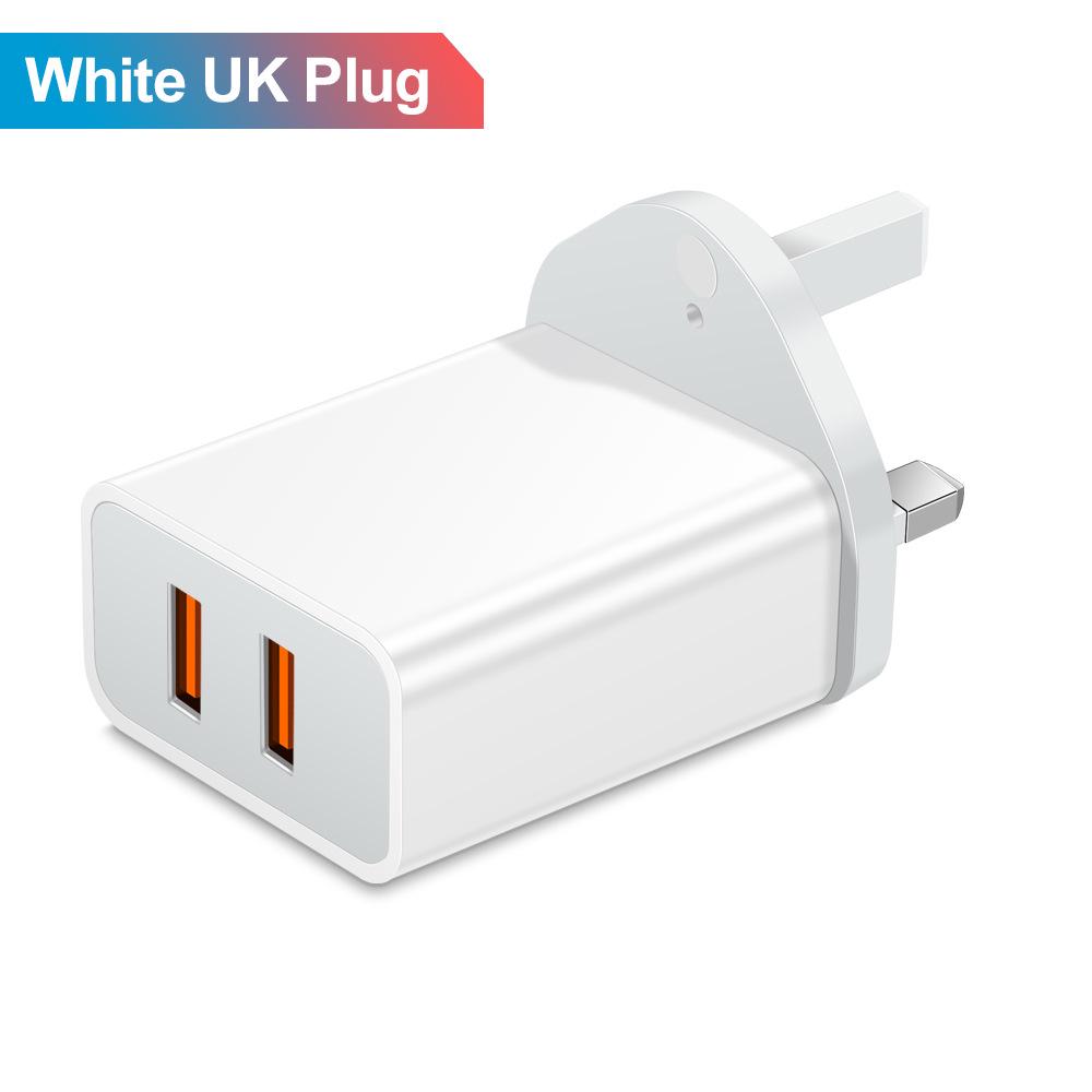 Двойное USB-зарядное устройство QC3.0, 2 порта по 2,4 А, дорожный адаптер: США, ЕС, Великобритания