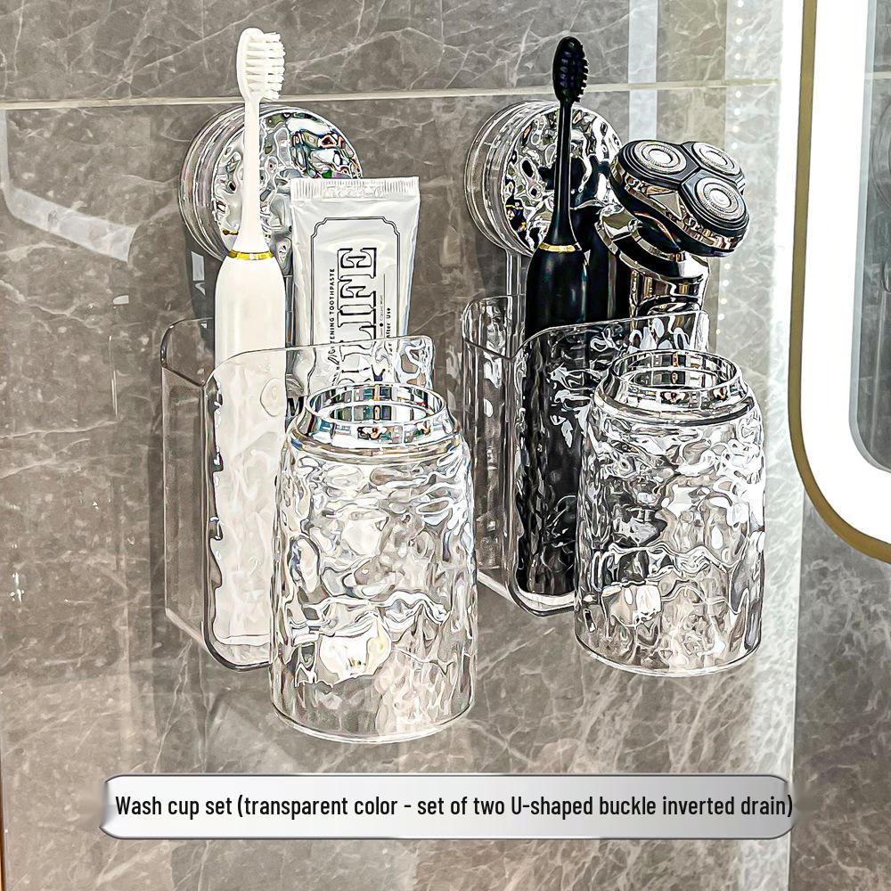 Wall-Mounted Toothbrush Holder with Suction Cup and Mouthwash Cup