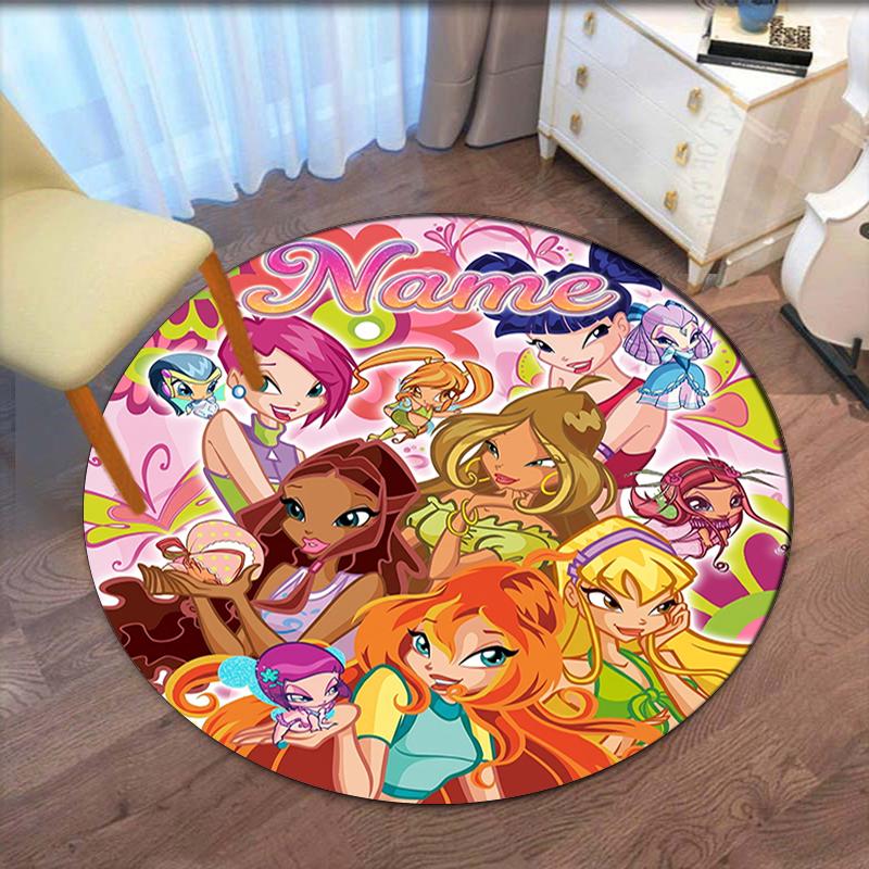 Custom Name Winx Club Printed Round Rug Carpet Chair Rug Area Rug Entryway Doormats,for Office Chair Living Room Bedroom Kitchen Room.