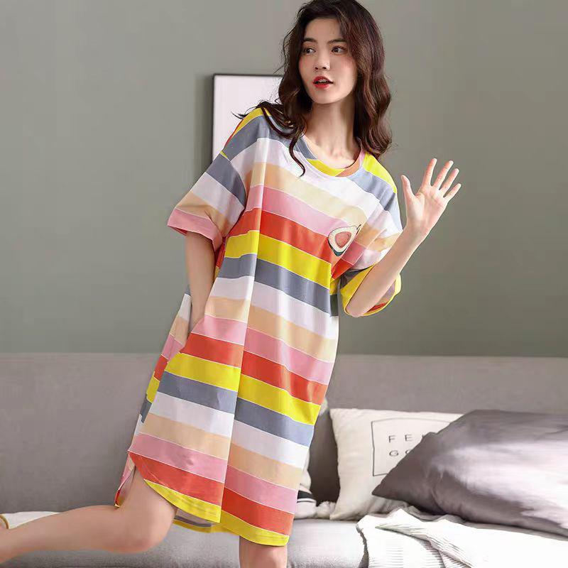 Пижамное платье, женское милое свободное и тонкое летнее пижамное платье из чистого хлопка с короткими рукавами, домашняя одежда