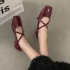 Fashion Medium Heeled Mary Jane Single Shoes for Women Retro Thick Heel Ballet Shoes Cross Buckle Shallow SoftSole Shoe 2025