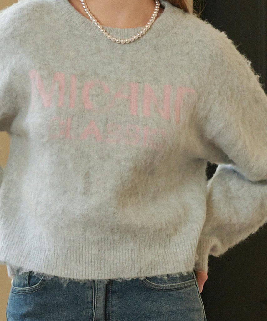 MICANE Valmy Logo Round Neck Hair Knit Light Grey