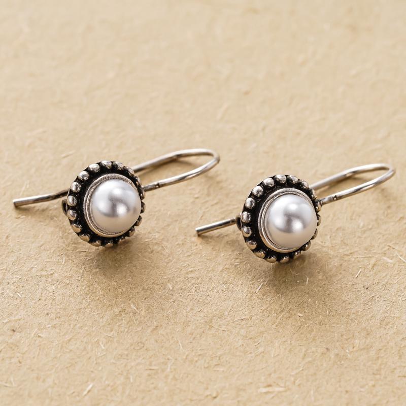 Antique Silver Color Round Dangle Earrings for Women Imitation Pearl Vintage Boho Party Retro Statement Jewelry Gift