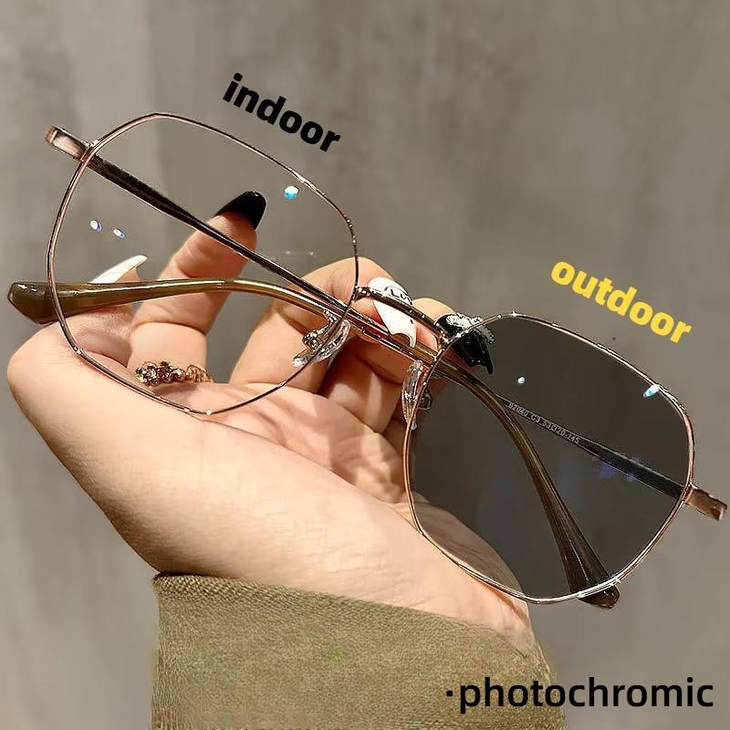 Ультралегкие роскошные фотохромные очки для близорукости в металлической оправе с защитой от синего света, симпатичные женские очки для близорукости, деловые мужские очки