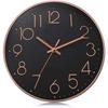 12 Inch Modern Plastic Stylish Non Ticking Silent Analog Wall Clock for Home, Living Room, Bedroom, Office, and Kitchen (Black & Rose Gold)