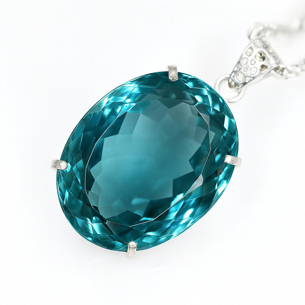 Certified 133 Ct Lab-Grown Aquamarine Pendant Oval Cut Gem In Solid 925 Silver AI-62-NS