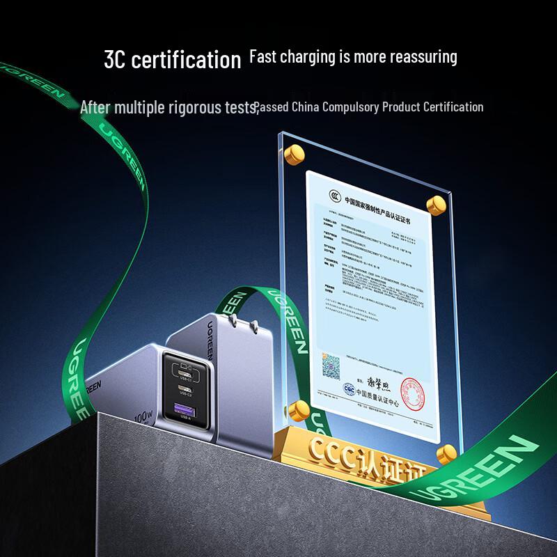 Ugreen Быстрое зарядное устройство GaN USB C на 65 Вт с 2 портами C и 1 портом A, со складной вилкой