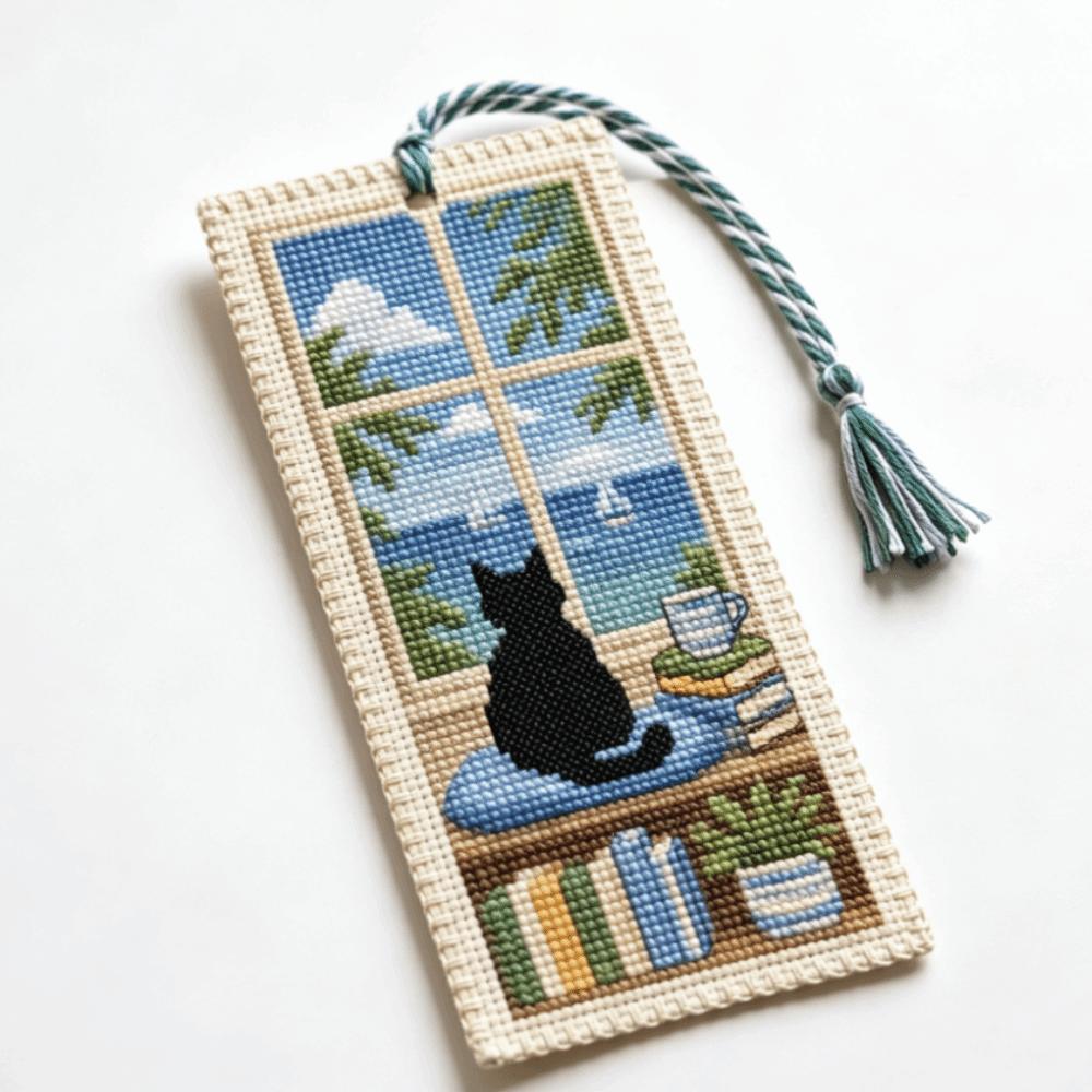 Handcrafted Seasonal Cat Embroidery Bookmark Book Page Marker Material Kit Beginners